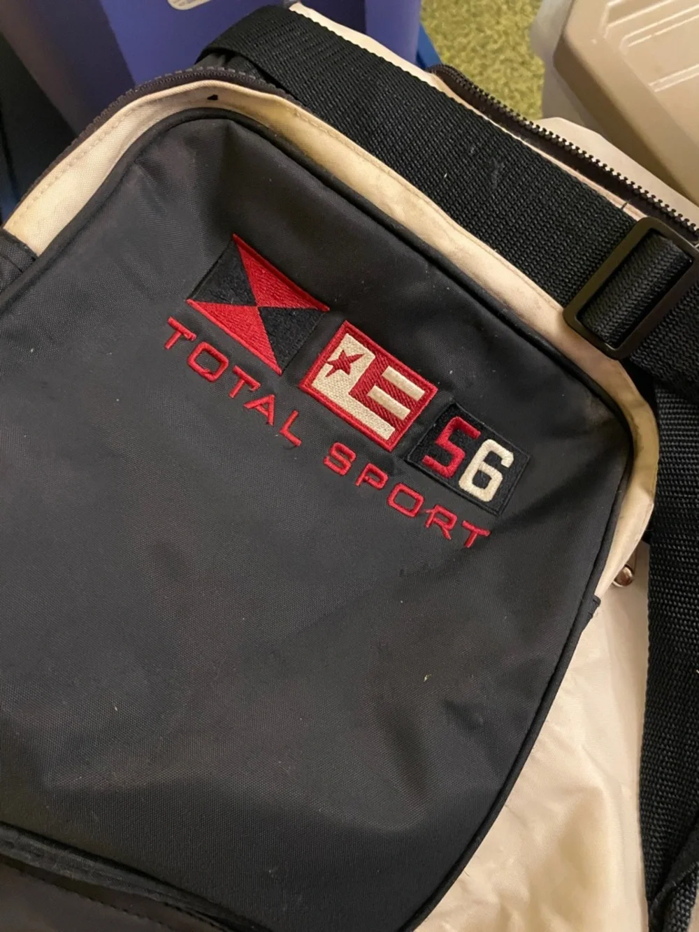 Black and Cream Men's Duffel Bag with Front Pockets